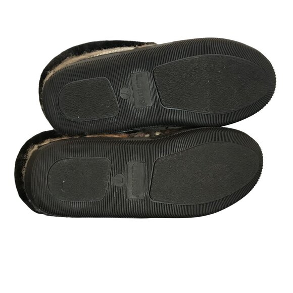 LAMO JUAREZ Sheepskin & Textile Fold Over Bootie Slippers Womens 7 Black/Brown - Picture 9 of 11
